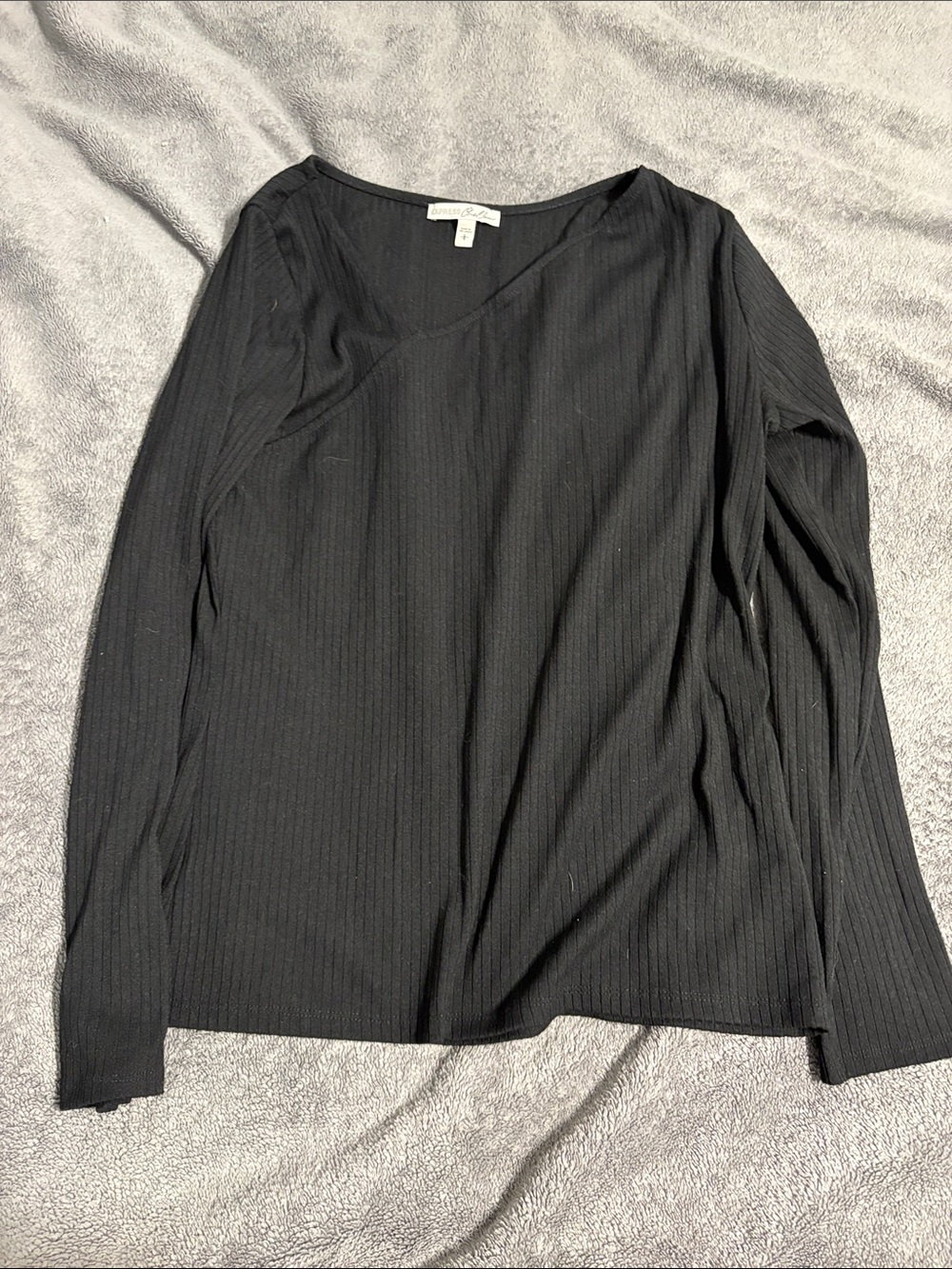 Express Black Ribbed Long-Sleeve V-Neck Top